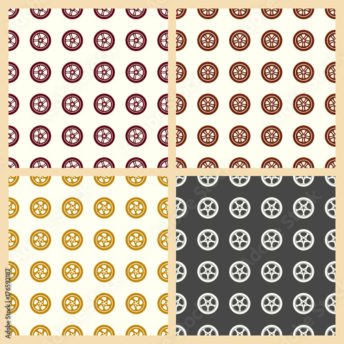 Car wheel vector illustration on a seamless pattern background