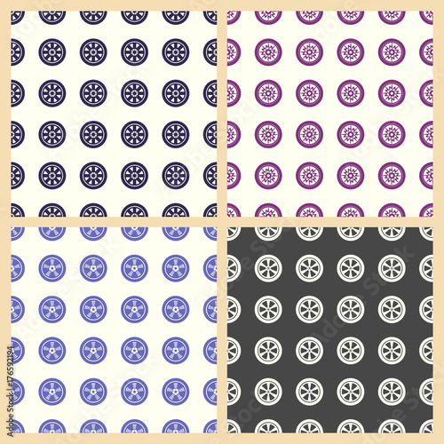 Car wheel vector illustration on a seamless pattern background