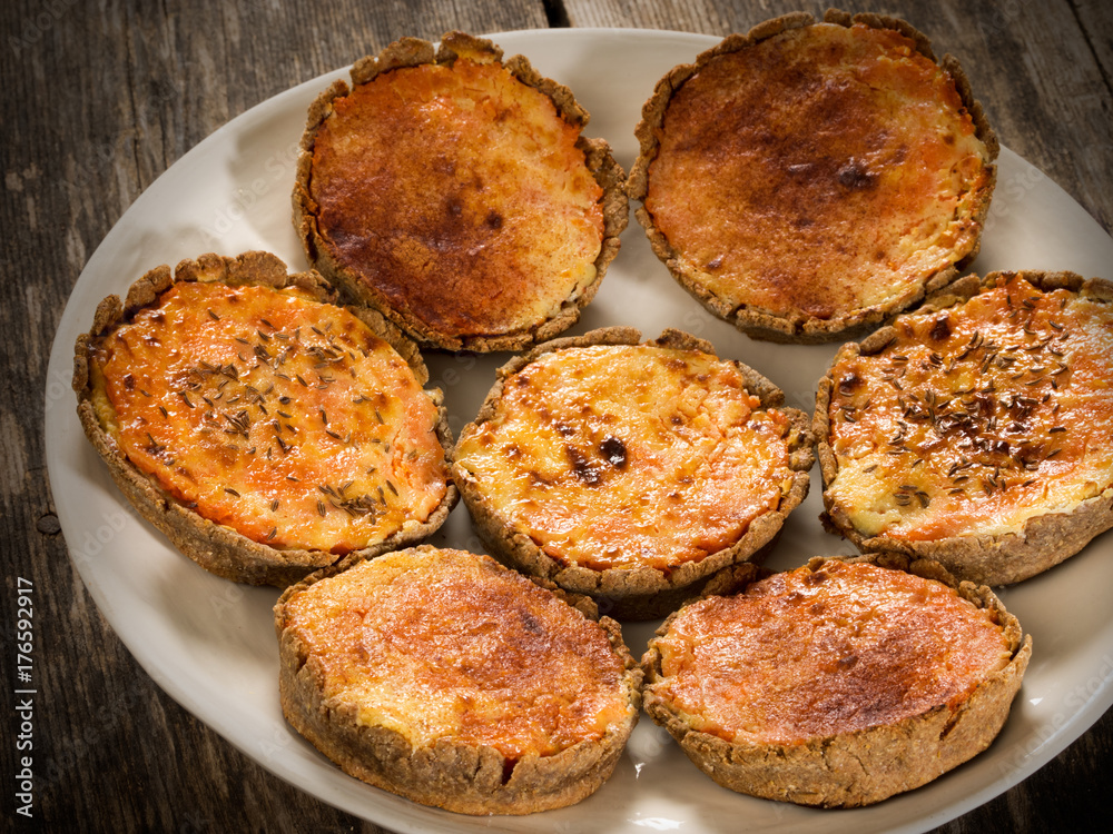 Rye tarte with carrot, potatoes and cumin, Latvian traditional cake Sklandrausis Rye tarte with carrot, potatoes and cumin, Latvian traditional cake Sklandrausis