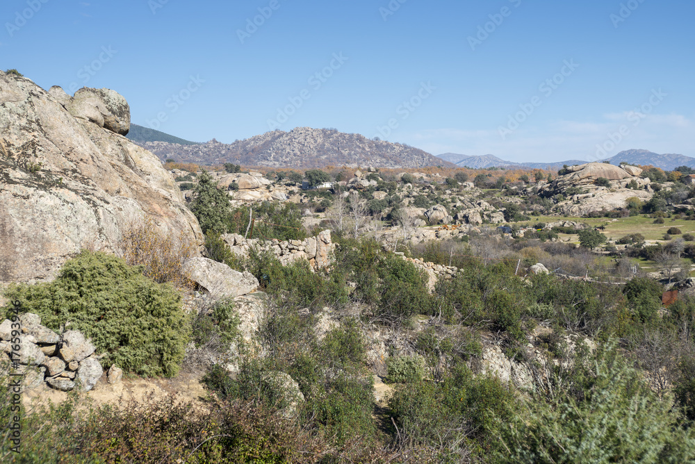 Granitic rock formations in La Pedriza, Guadarrama Mountains National Park, Madrid, Spain Granitic rock formations in La Pedriza, Guadarrama Mountains National Park, Madrid, Spain