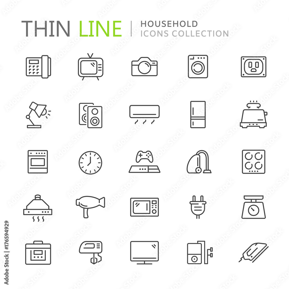 Collection of household thin line icons