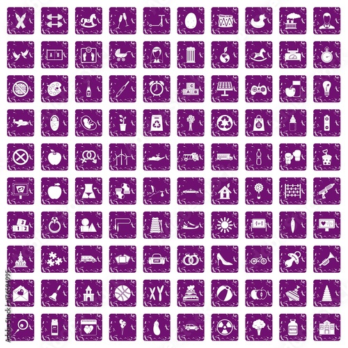 100 maternity leave icons set grunge purple