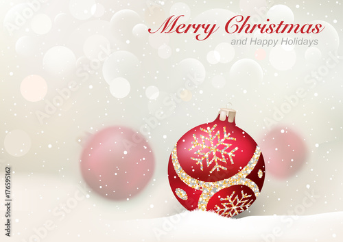 Christmas Greeting with Red Baubles - Elegant Illustration with Blurred Effec...