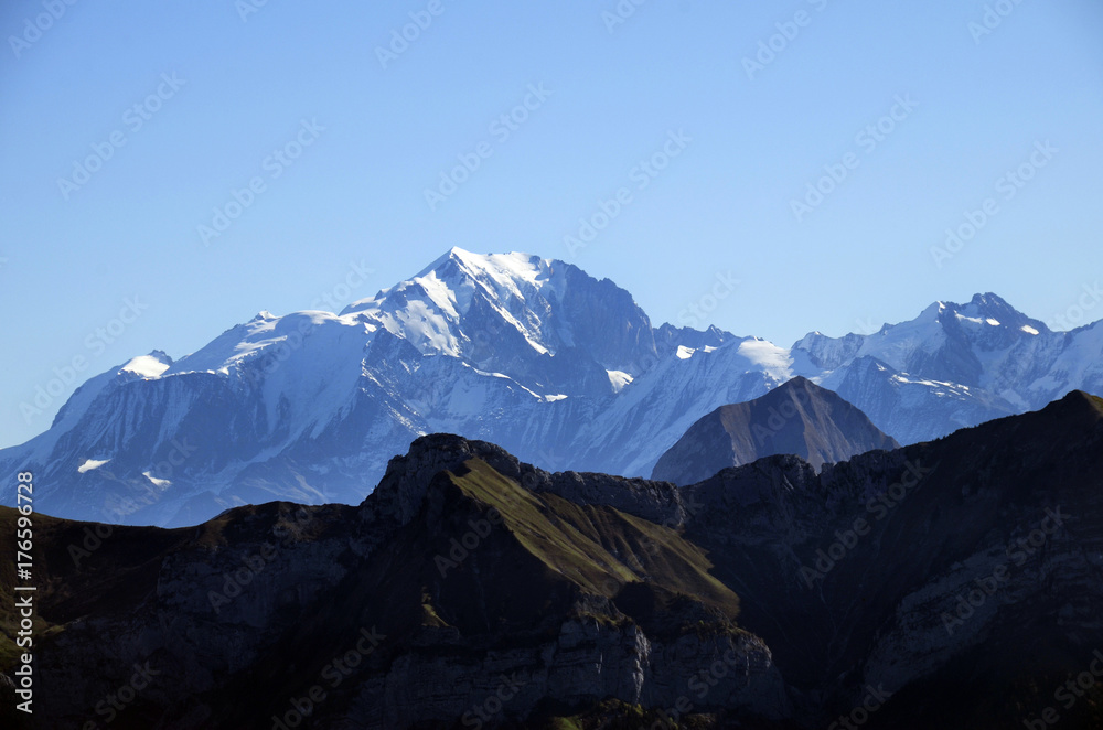 Fototapeta premium Mont-Blanc and Tournette mountains, savoy, france