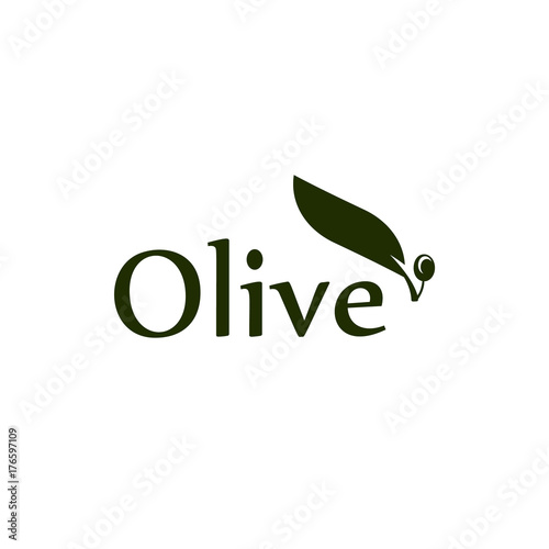 Olive tree leaf, branch and fruit vector logo. Olives oil sign.