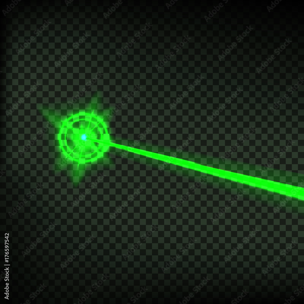 Abstract green laser beam. Laser security beam isolated on transparent