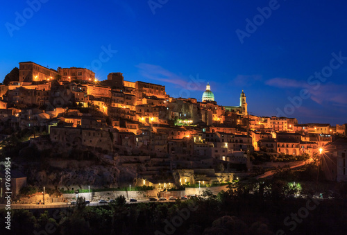 Night Ragusa town view, Sicily, Italy