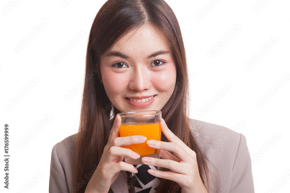 Young Asian woman drink orange juice. Young Asian woman drink orange juice.