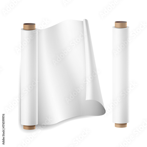 Baking Paper Roll Vector. Close Up Top View. Opened And Closed. Parchment For Baking Culinary. Realistic Illustration Isolated On White