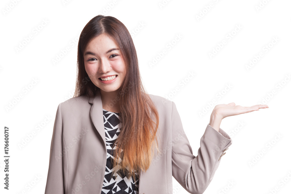 Beautiful young Asian woman show palm hand. Beautiful young Asian woman show palm hand.
