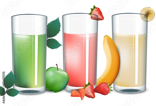 Smoothies set collection. Apple, strawberry, banana Vector illustrations