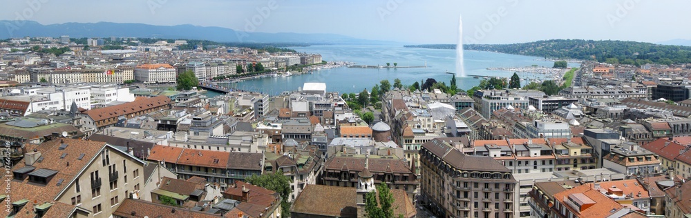 Aerial panorama of beautiful Geneva, Switzerland.