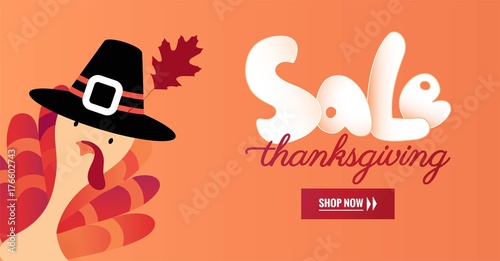 Thanksgiving day sale banner. Autumn background. Vector illustration