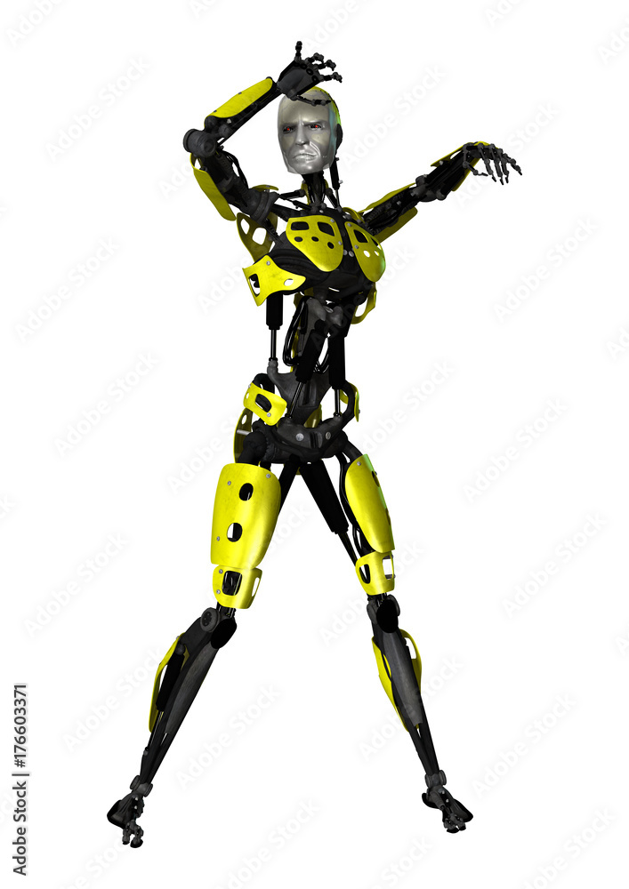 3D Rendering Dancing Robot on White