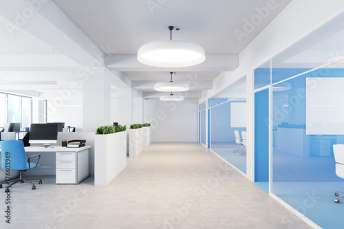 Blue open space office interior © ImageFlow