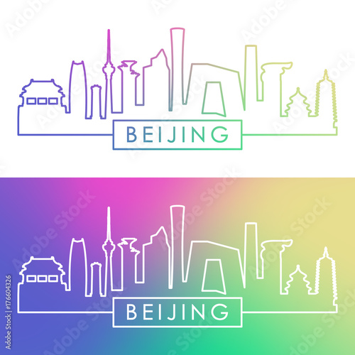 Beijing skyline. Colorful linear style. Editable vector file.