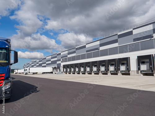 Industrial building and warehouse with truck