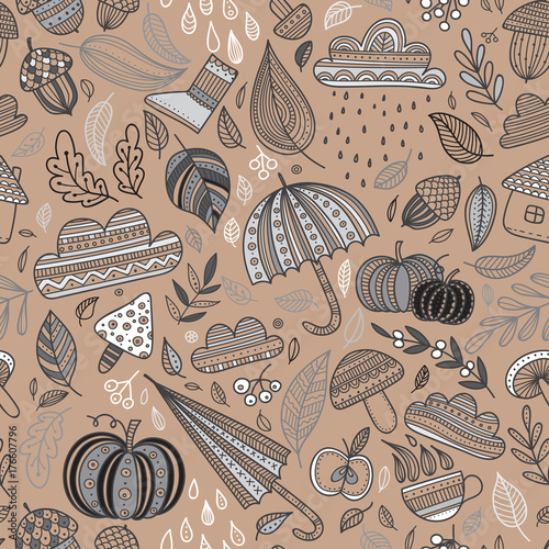 Vector autumn seamless pattern brown background