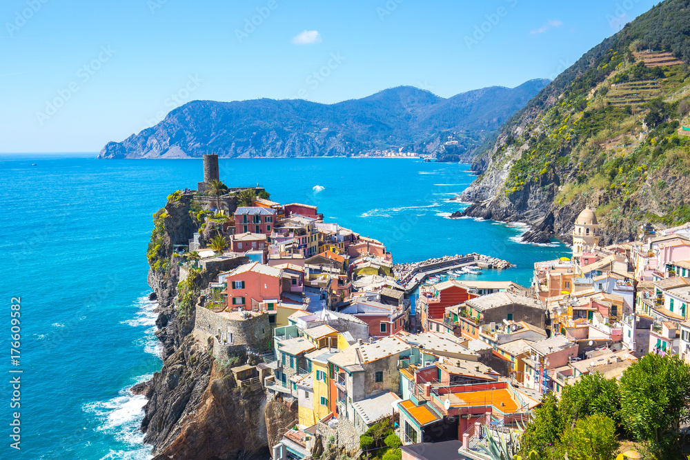 View of Vernazza one of Cinque Terre in the province of La Spezia, Italy