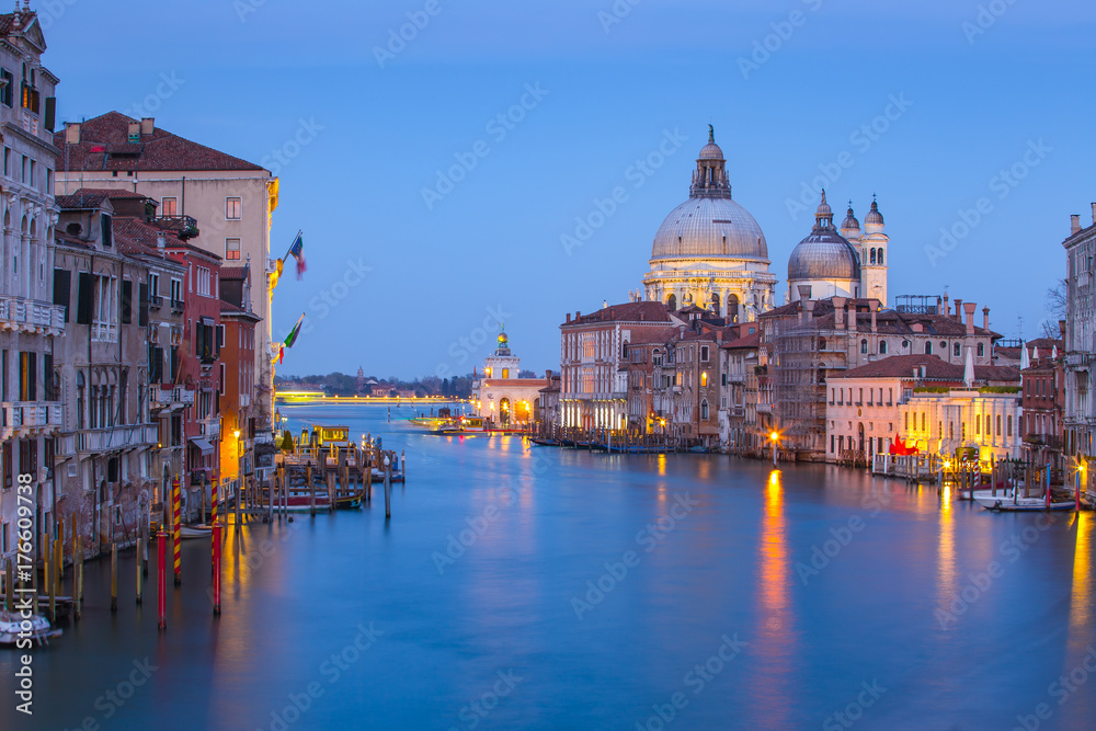 Night view of Grand Canal in Venice, Venezia, Italy