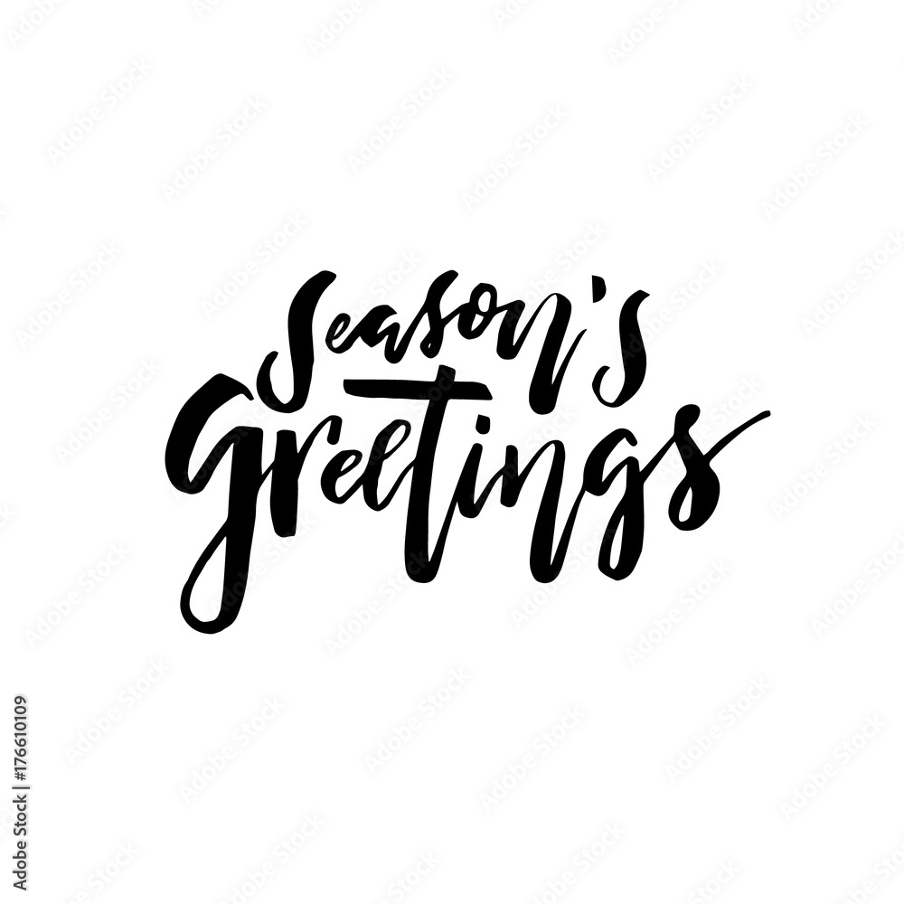 Merry Christmas card with calligraphy Seasons Greetings. Template for Congratulations, Housewarming posters, Invitations, Photo overlays. Vector illustration