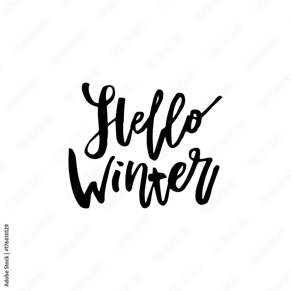 Merry Christmas card with calligraphy Hello Winter. Template for Greetings, Congratulations, Housewarming posters, Invitations, Photo overlays. Vector illustration