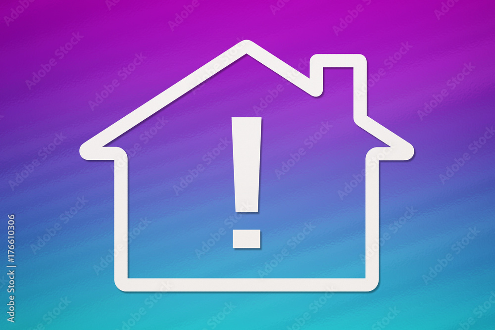 Paper house with exclamation point inside. Conceptual image