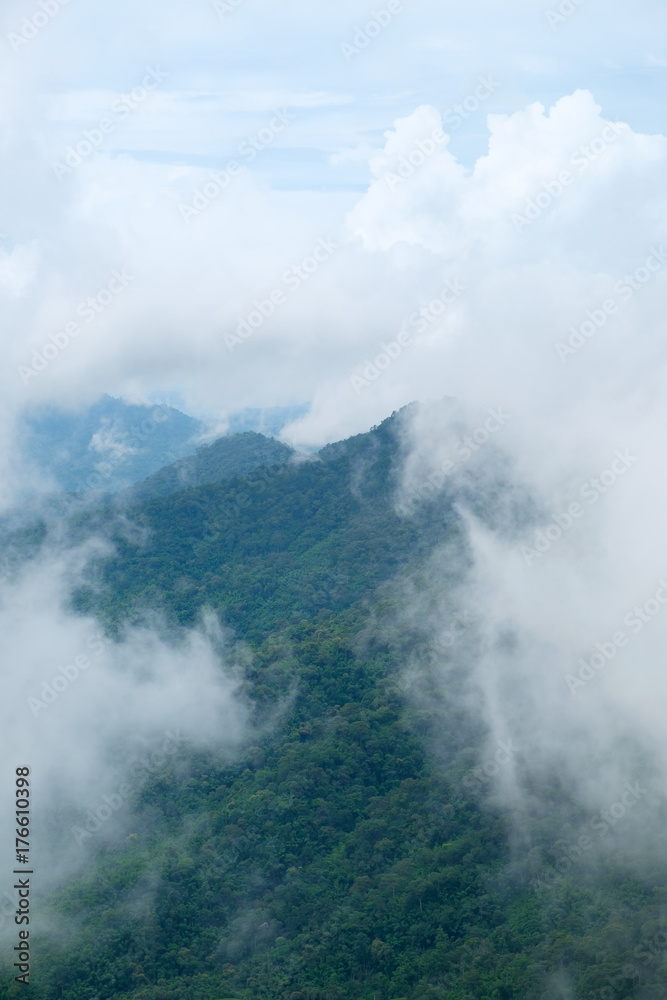 View of mist cover the mountaintop at Nan, Thailand