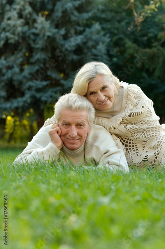  caucasian senior couple on grass 