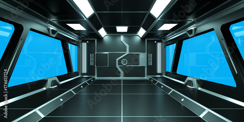Fototapeta Naklejka Na Ścianę i Meble -  Spaceship dark interior with 3D rendering