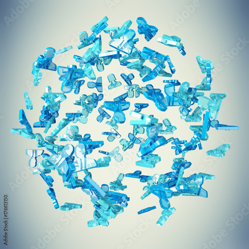 3D rendering group of icon blue people