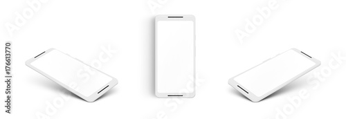 Phone isolated on white background. New version of cell phone x with blank white screen. 