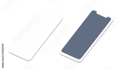 Phone isolated on white background. New version of cell phone x with blank white screen. 