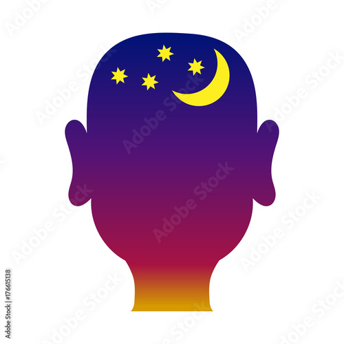 Mans head outline with night background