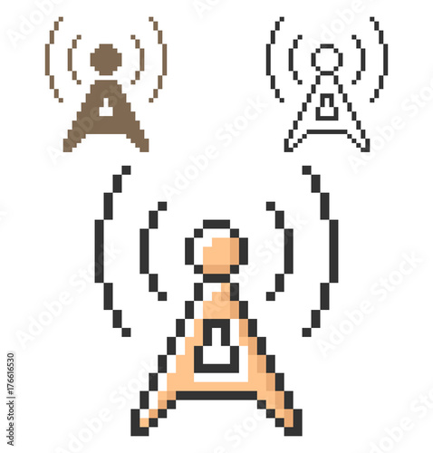 Pixel icon of radio repeater in three variants. Fully editable