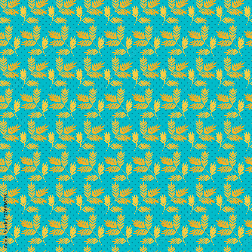 seamless pattern with gold leafs on blue seamless pattern with gold leafs on blue