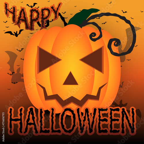 Happy Halloween with bats and pumpkin head on  background