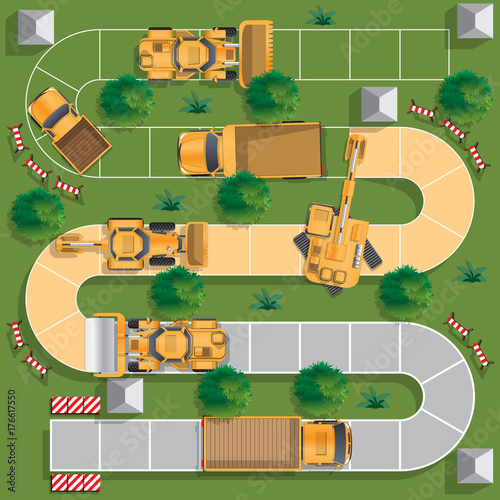 Construction of the road. Board game. View from above. Vector illustration.