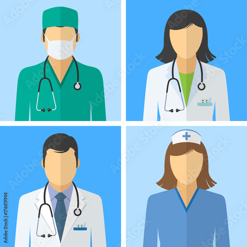 Medical icons. Doctor and nurse avatars