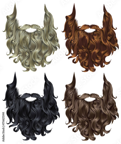 set long curly  beard and mustache different colors.