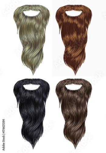 set long curly beard and mustache different colors.