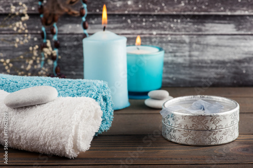 Interior decor with dream catcher, lit candle