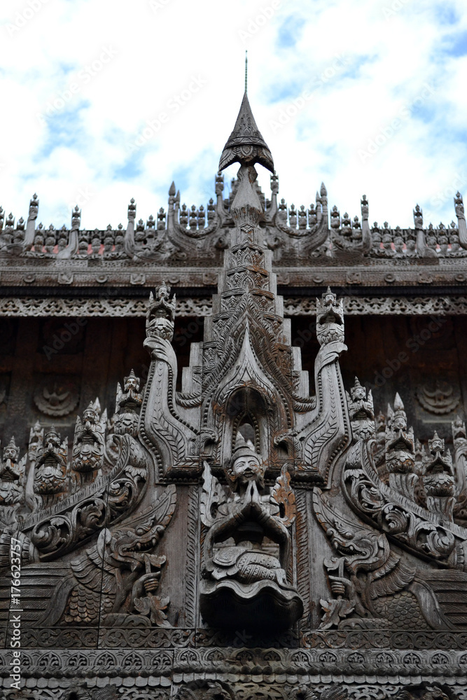 A monastery (or temple) that entirely made of teak wood in Mandalay, Myanmar.