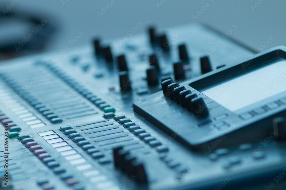 Audio mixer control panel, sound recording studio Audio mixer control panel, sound recording studio