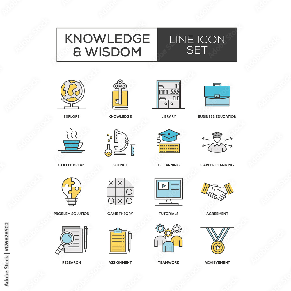 Knowledge And Business Colored Line Icon Set