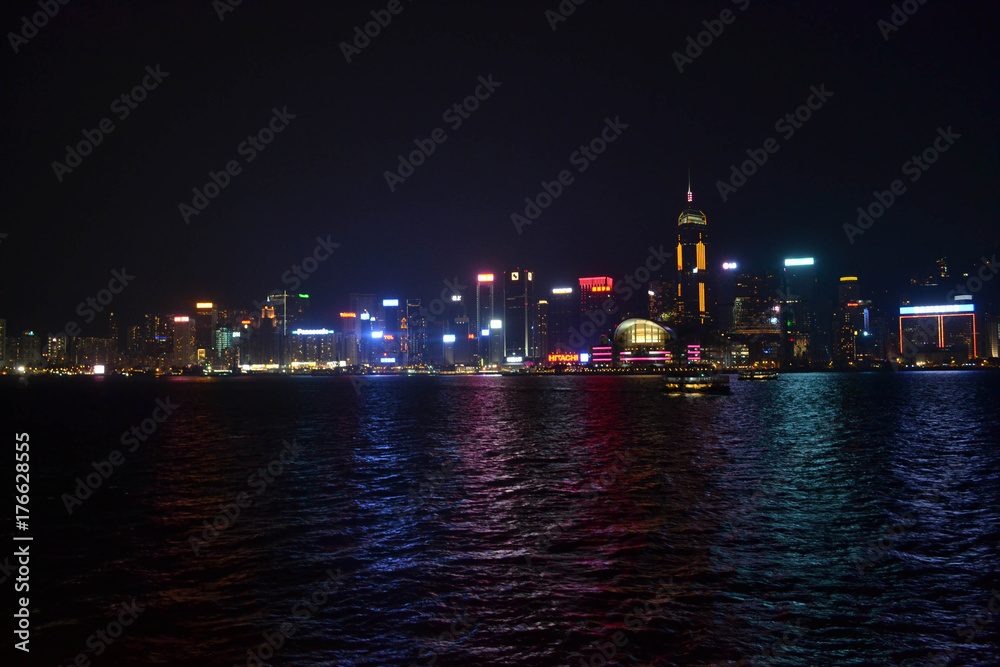 The reflection of Hong Kong's skyline at night The reflection of Hong Kong's skyline at night