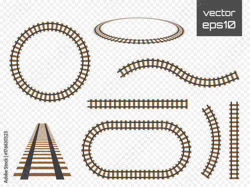 Vector rails set. Railways on white background. Railroad tracks.