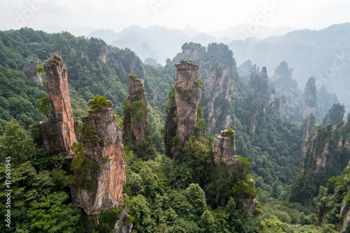 Huge rock pillars in Zhangjiajie National Forest Park, Hunan Province, China © Jamo Images
