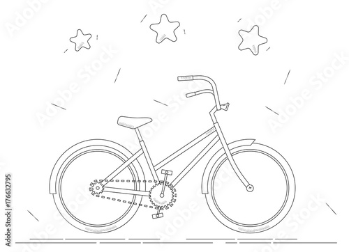 Bike coloring book. Black and white line drawing.