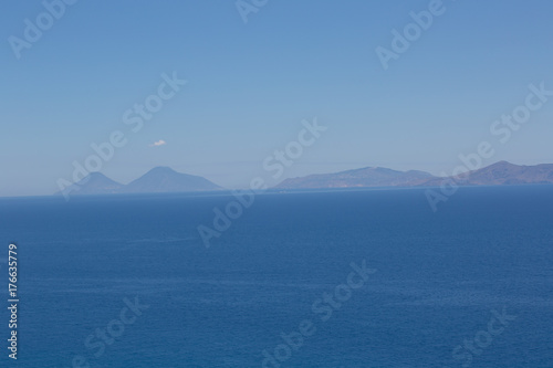 Aeolian islands, Lipari, Vulcano and Salina seen from the natural park Calavà 